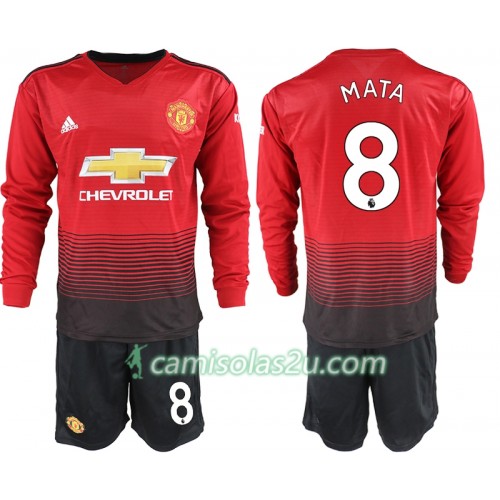 Camisolas de Futebol Manchester United MATA 8 Criança Equipamento Principal 2018/19 Manga Comprida Camisolas de Futebol Manchester United MATA 8 Criança Equipamento Principal 2018/19 Manga Comprida